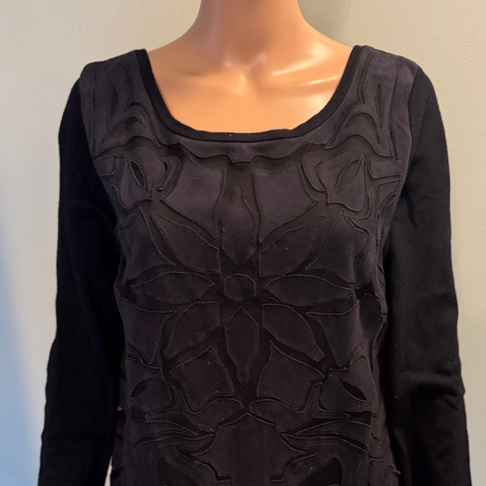 INC International Concepts Black Floral Long Sleeve Top Size XL - Picture 2 of 4